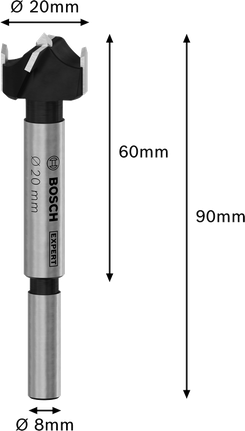 Broca para cortar bisagras de madera laminada Bosch EXPERT de 20 mm.